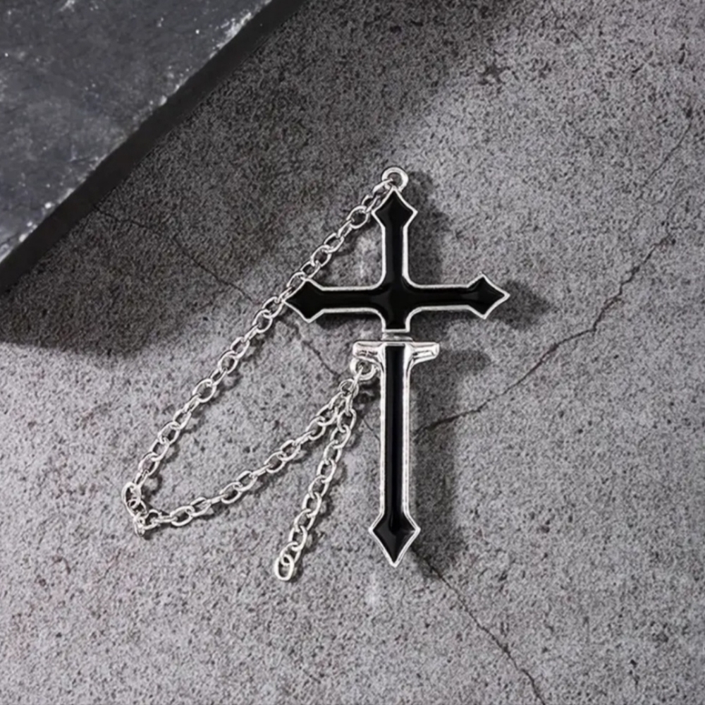 Hot Topic 1Piece Goth Black Cross Chain Earring NWOT - Picture 3 of 5